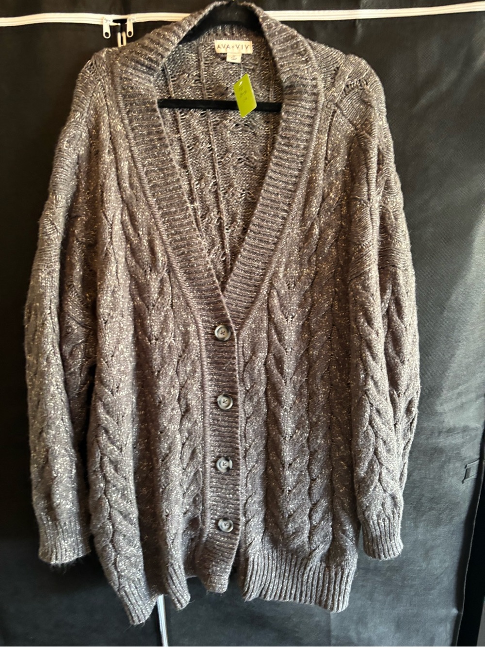 Ava & Viv Gray Shimmery Cable-Knit Cardigan